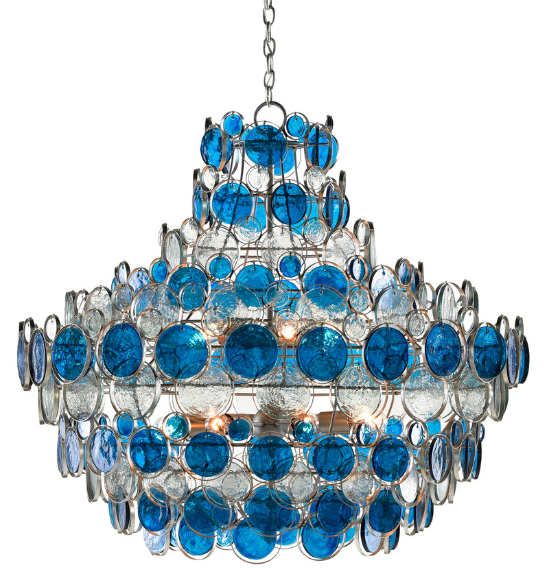 Currey and Company 9000-0723 12 Light Chandelier, Contemporary Silver Leaf/Painted Silver/Blue Finish - LightingWellCo