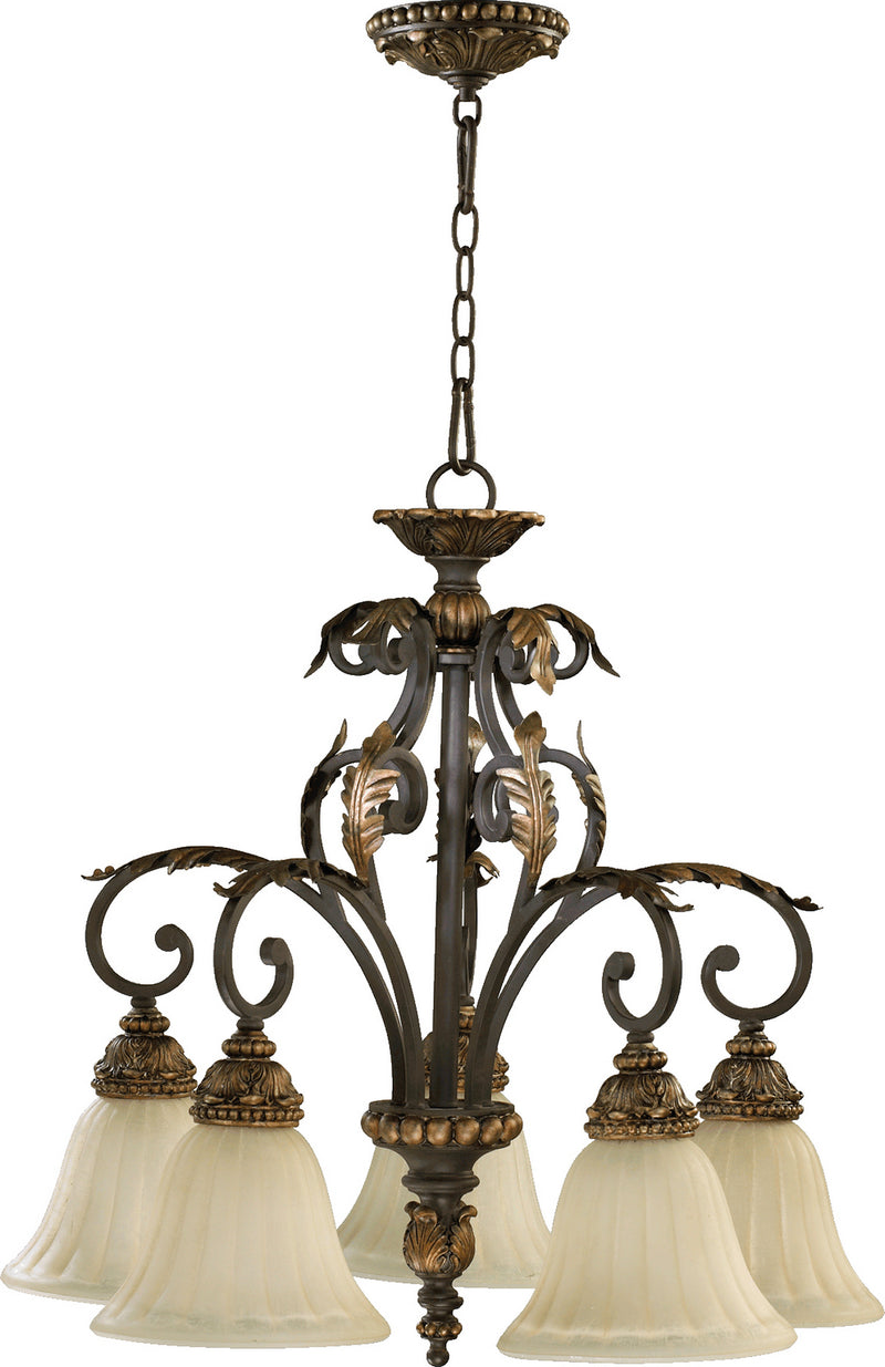 Quorum 6457-5-44 Five Light Chandelier, Toasted Sienna With Mystic Silver Finish - LightingWellCo