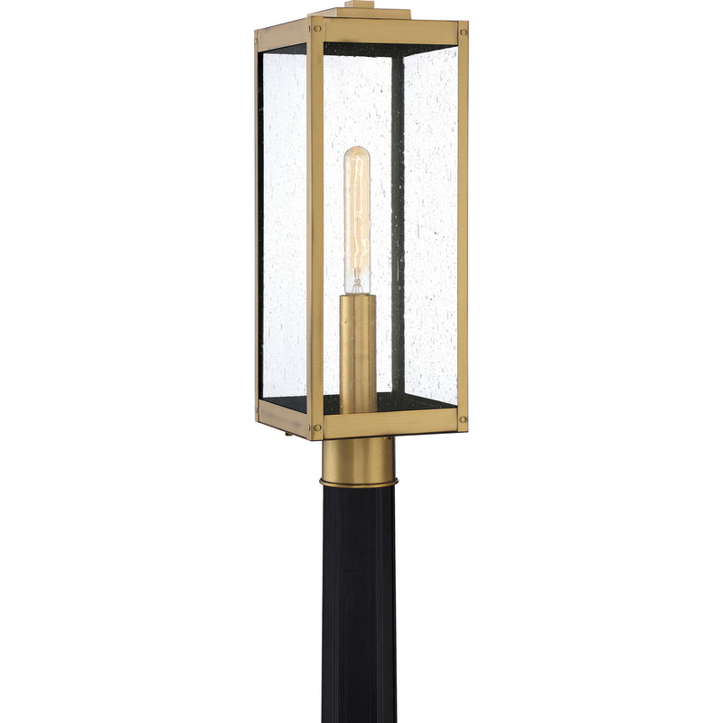 Quoizel WVR9007A One Light Outdoor Post Mount, Antique Brass Finish - LightingWellCo