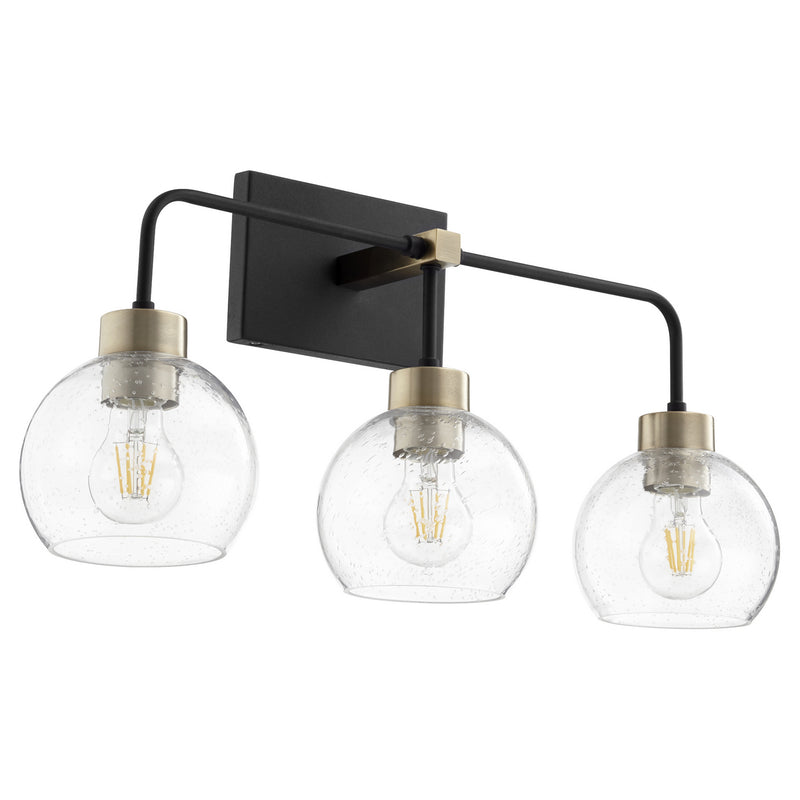Quorum 532-3-6980 Three Light Vanity, Black w Aged Brass Finish - LightingWellCo