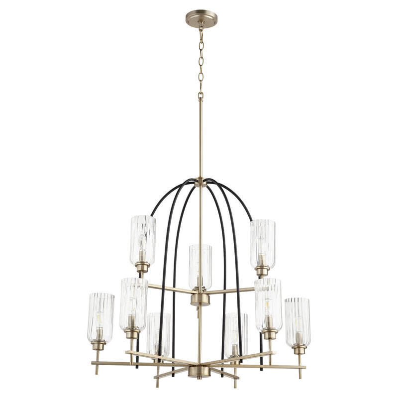 Quorum 607-9-6980 Nine Light Chandelier, Black w Aged Brass Finish - LightingWellCo