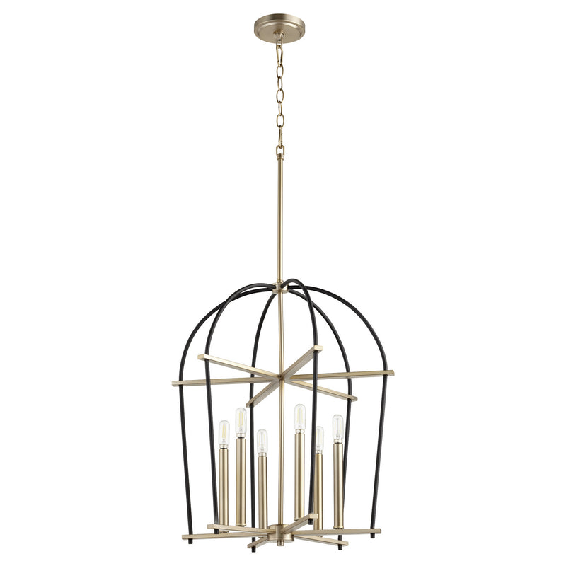 Quorum 687-6-6980 Six Light Entry Pendant, Black w Aged Brass Finish - LightingWellCo