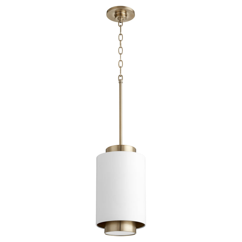 Quorum 8008-0880 One Light Pendant, Studio White / Aged Brass Finish - LightingWellCo