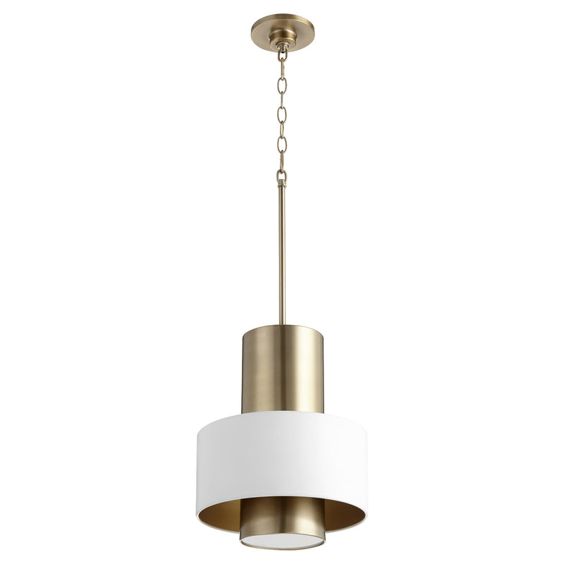 Quorum 8011-0880 One Light Pendant, Studio White / Aged Brass Finish - LightingWellCo