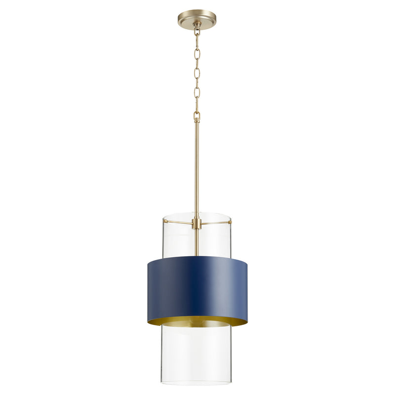 Quorum 8013-3280 One Light Pendant, Aged Brass w/ Blue Finish - LightingWellCo