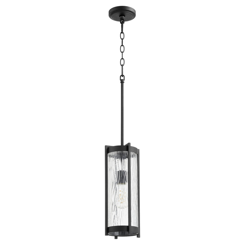 Quorum 809-69 One Light Pendant, Black w Clear Chisseled Glass Finish - LightingWellCo