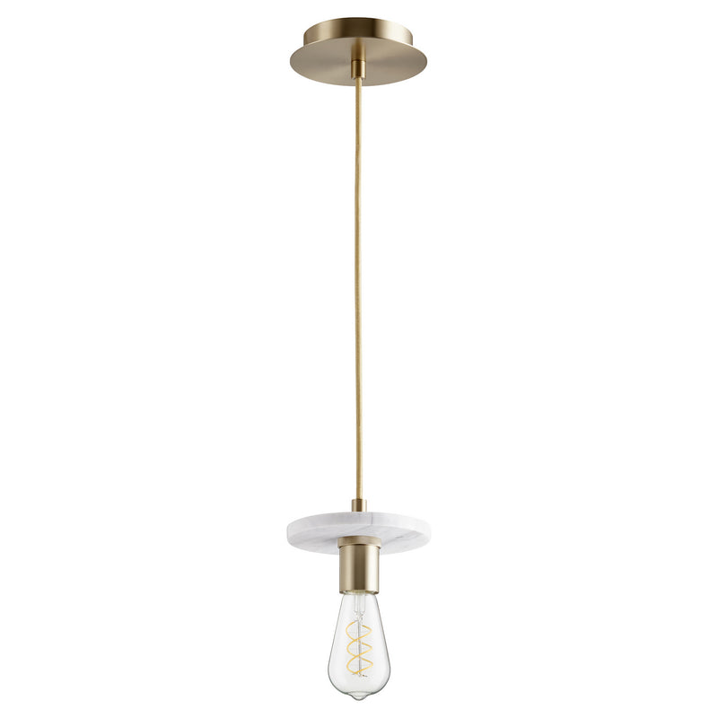 Quorum 822-0680 One Light Pendant, Aged Brass w/ White Marble Finish - LightingWellCo