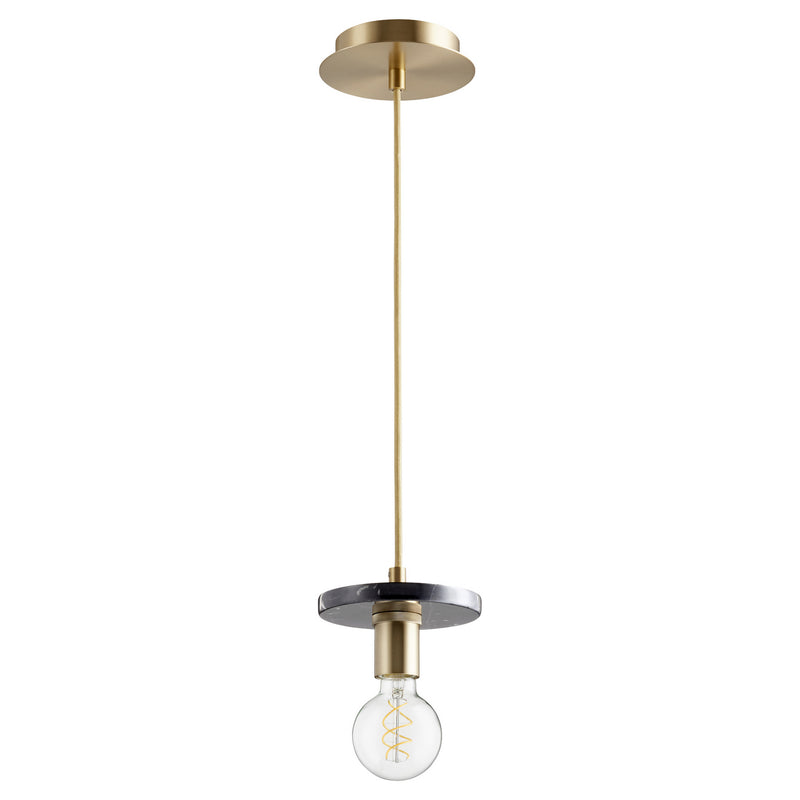 Quorum 822-1580 One Light Pendant, Aged Brass w/ Black Marble Finish - LightingWellCo
