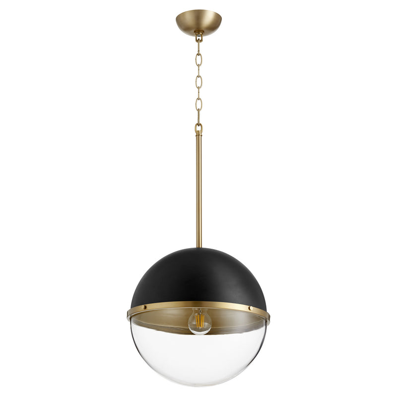 Quorum 83-14-6980 One Light Pendant, Black w Aged Brass Finish - LightingWellCo