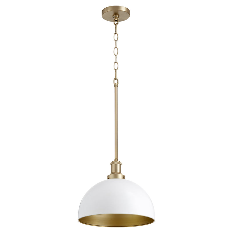 Quorum 876-0880 One Light Pendant, Studio White w/ Aged Brass Finish - LightingWellCo