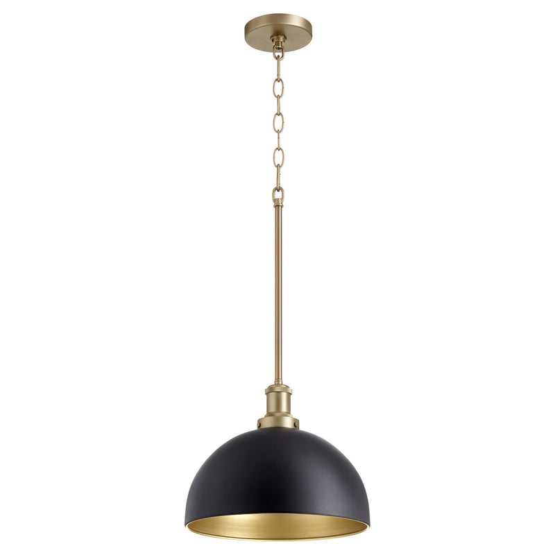 Quorum 876-6980 One Light Pendant, Black w Aged Brass Finish - LightingWellCo
