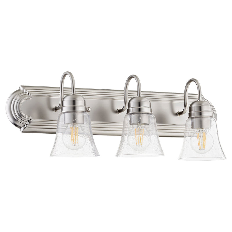 Quorum 5094-3-265 Three Light Vanity, Satin Nickel w/ Clear/Seeded Finish - LightingWellCo