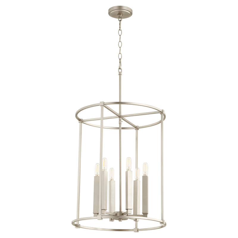 Quorum 686-6-65 Six Light Entry Pendant, Satin Nickel Finish - LightingWellCo