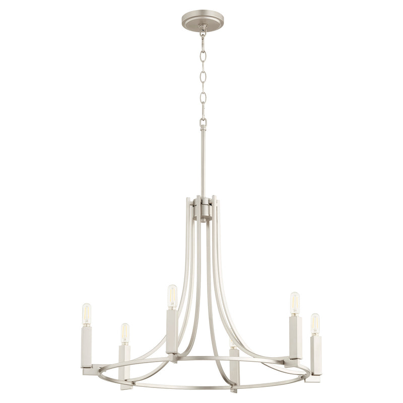 Quorum 696-6-65 Six Light Chandelier, Satin Nickel Finish - LightingWellCo