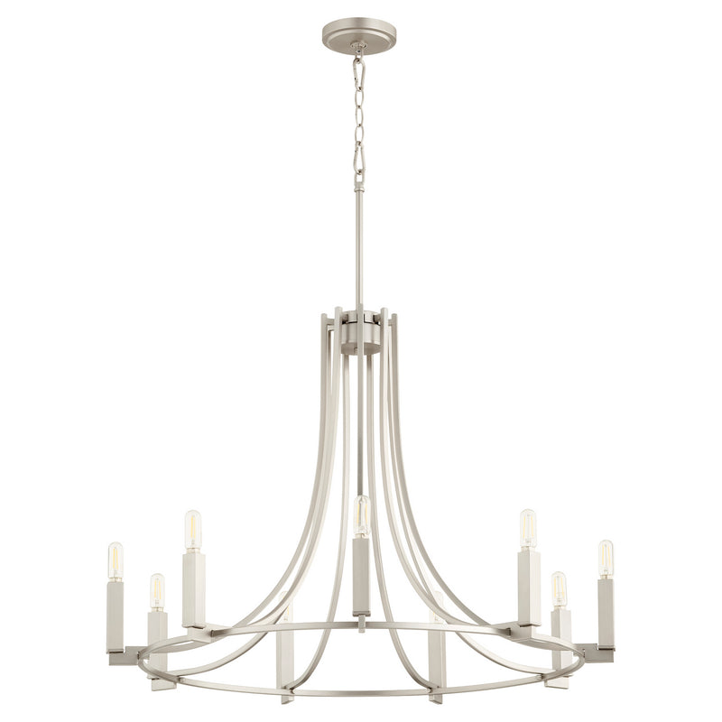 Quorum 696-9-65 Nine Light Chandelier, Satin Nickel Finish - LightingWellCo