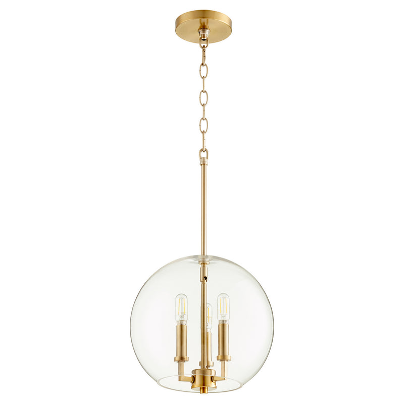 Quorum 873-3-80 Three Light Pendant, Aged Brass Finish - LightingWellCo