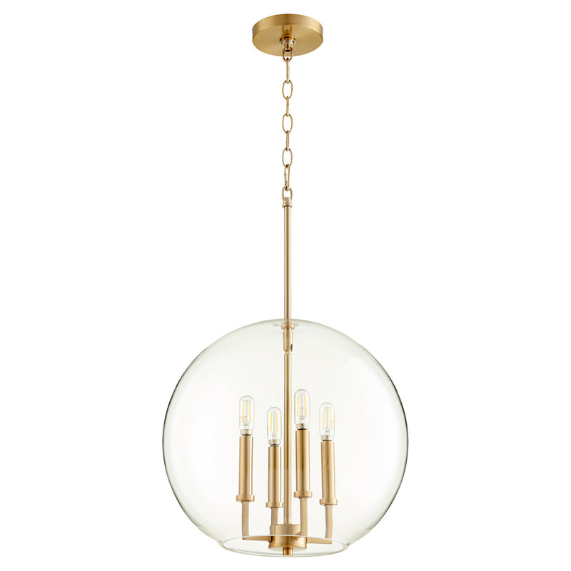 Quorum 873-4-80 Four Light Pendant, Aged Brass Finish - LightingWellCo