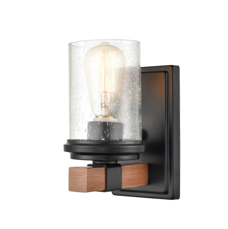 Millennium 3801-MB/WG One Light Wall Sconce, Matte Black/Wood Grain Finish - LightingWellCo