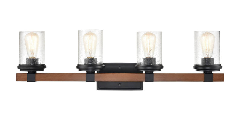 Millennium 3804-MB/WG Four Light Vanity, Matte Black/Wood Grain Finish - LightingWellCo