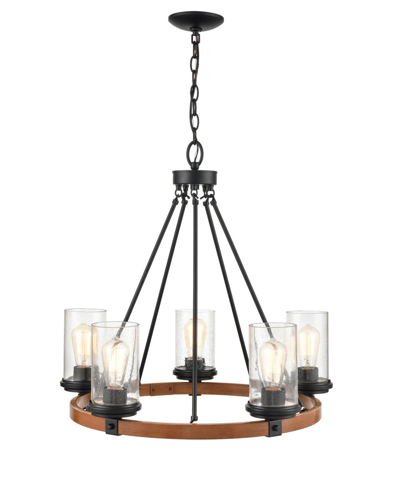 Millennium 3825-MB/WG Five Light Chandelier, Matte Black/Wood Grain Finish - LightingWellCo