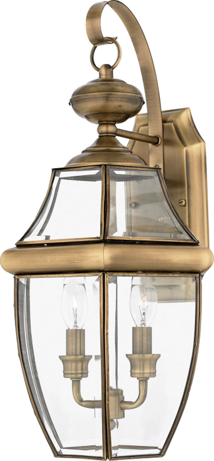 Quoizel NY8317A Two Light Outdoor Wall Lantern, Antique Brass Finish - LightingWellCo