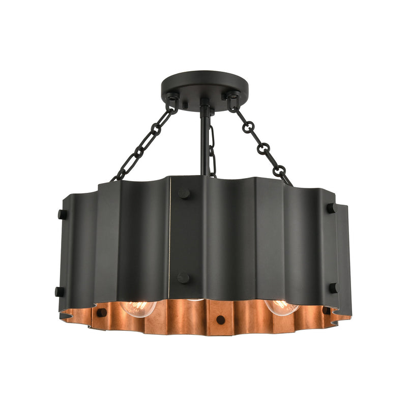 ELK Home 89076/3 Three Light Semi Flush Mount, Black, Gold, Gold Finish - At LightingWellCo