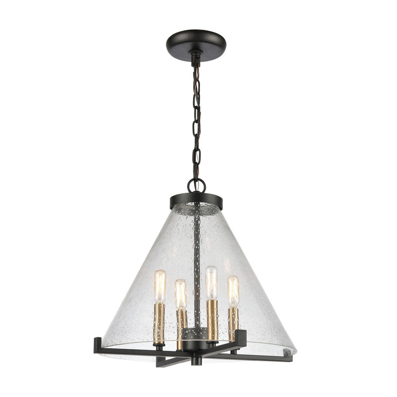 ELK Home D4437 Four Light Pendant, Matte Black, Satin Brass, Satin Brass Finish - At LightingWellCo