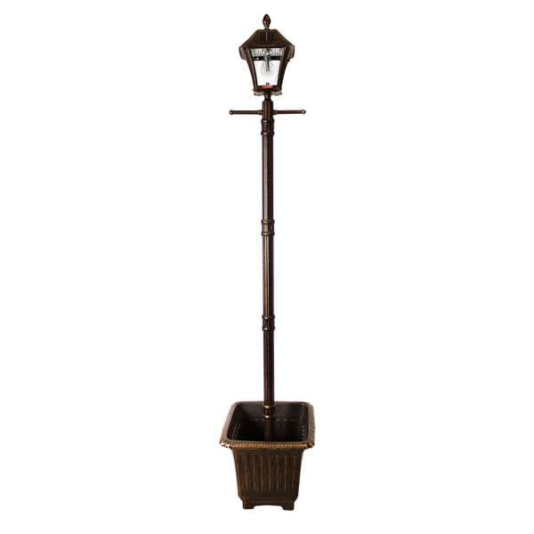 Gama Sonic Baytown Bulb Solar Lamp w/ Planter and EZ Anchor - Brushed Bronze - LightingWellCo