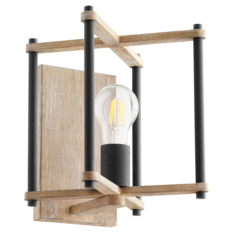 Quorum 5134-1-69 One Light Wall Mount, Black w Weathered Oak Finish Finish - LightingWellCo