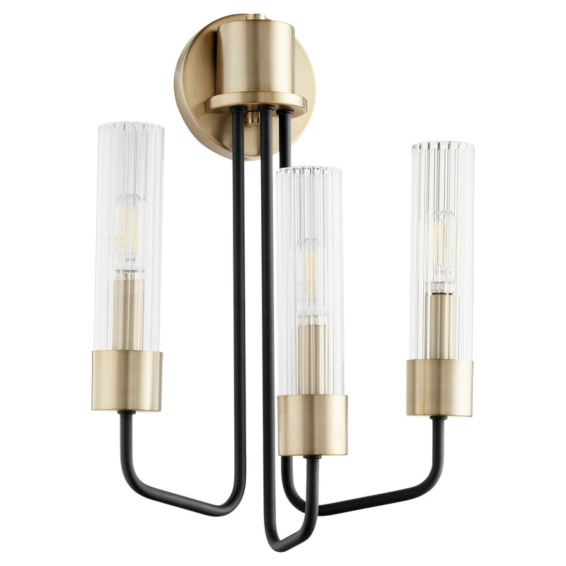 Quorum 595-3-6980 Three Light Wall Mount, Black w Aged Brass Finish - LightingWellCo