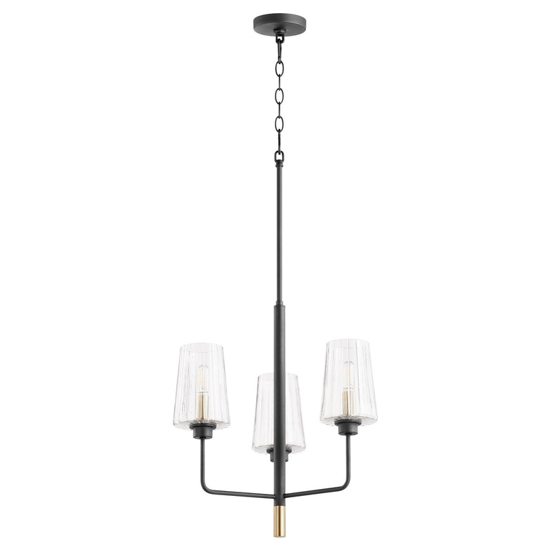 Quorum 625-3-6980 Three Light Chandelier, Black w Aged Brass Finish - LightingWellCo