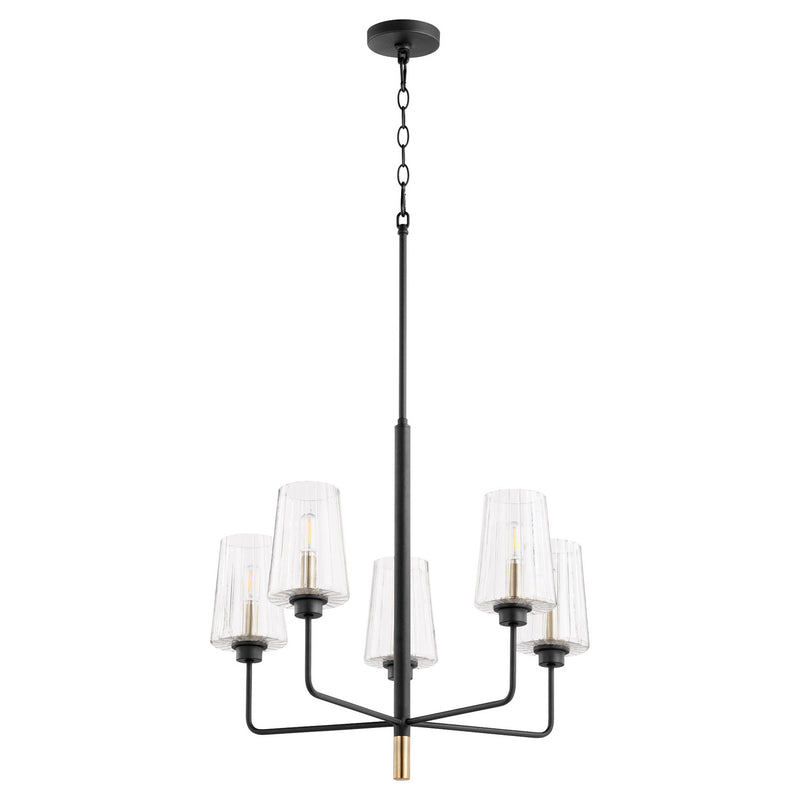 Quorum 625-5-6980 Five Light Chandelier, Black w Aged Brass Finish - LightingWellCo