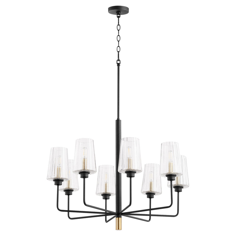 Quorum 625-8-6980 Eight Light Chandelier, Black w Aged Brass Finish - LightingWellCo