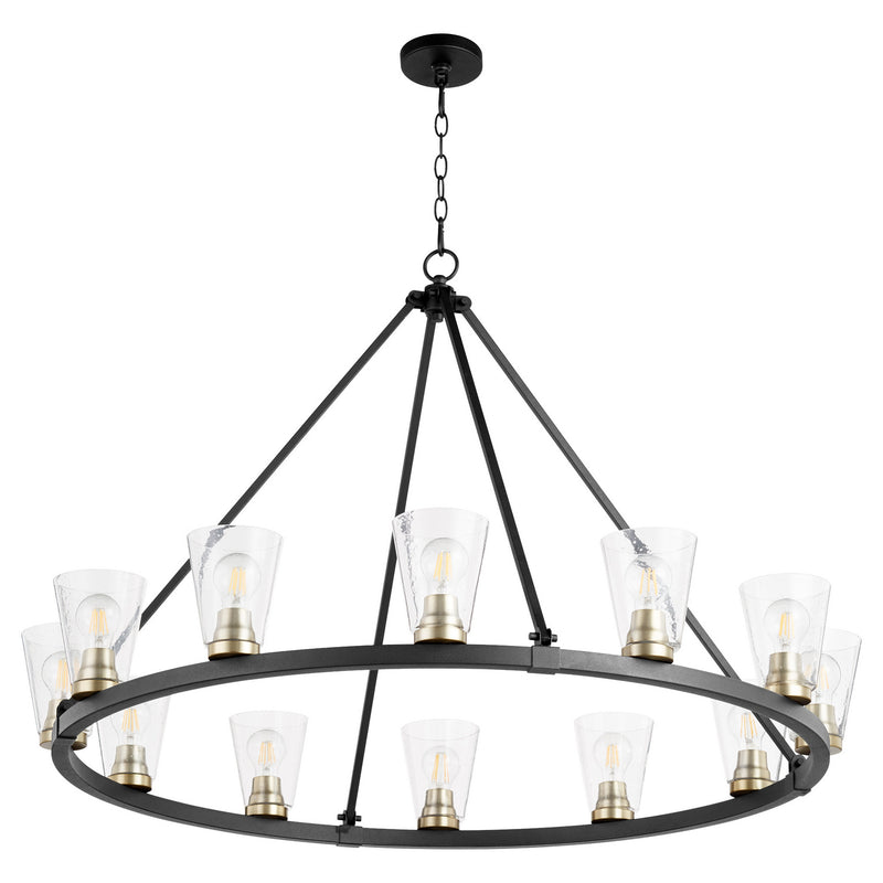 Quorum 63-12-6980 12 Light Chandelier, Black w Aged Brass Finish - LightingWellCo