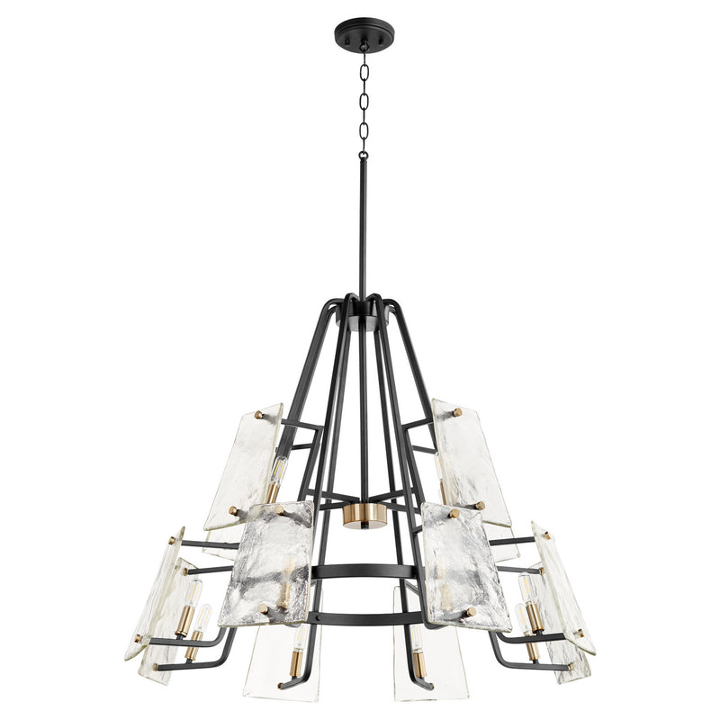 Quorum 637-12-69 12 Light Chandelier, Black w Aged Brass Finish - LightingWellCo