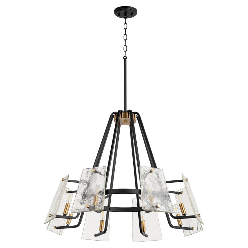 Quorum 637-8-69 Eight Light Chandelier, Black w Aged Brass Finish - LightingWellCo