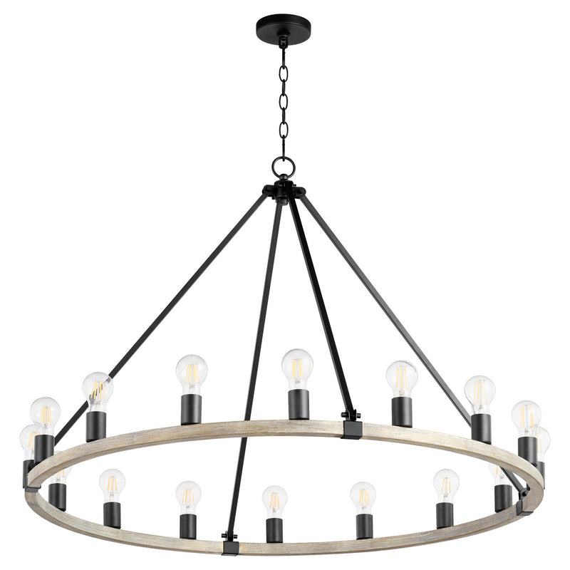 Quorum 64-16-6941 16 Light Chandelier, Black w Weathered Oak Finish Finish - LightingWellCo