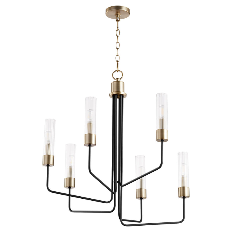 Quorum 695-6-6980 Six Light Chandelier, Black w Aged Brass Finish - LightingWellCo