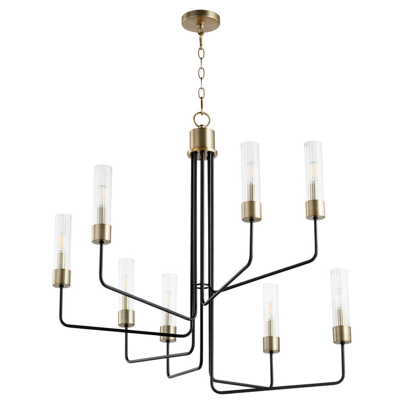 Quorum 695-8-6980 Eight Light Chandelier, Black w Aged Brass Finish - LightingWellCo