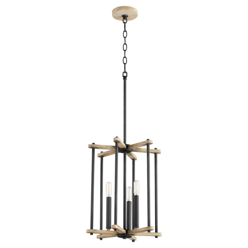 Quorum 8134-3-69 Three Light Entry, Black w Weathered Oak Finish Finish - LightingWellCo