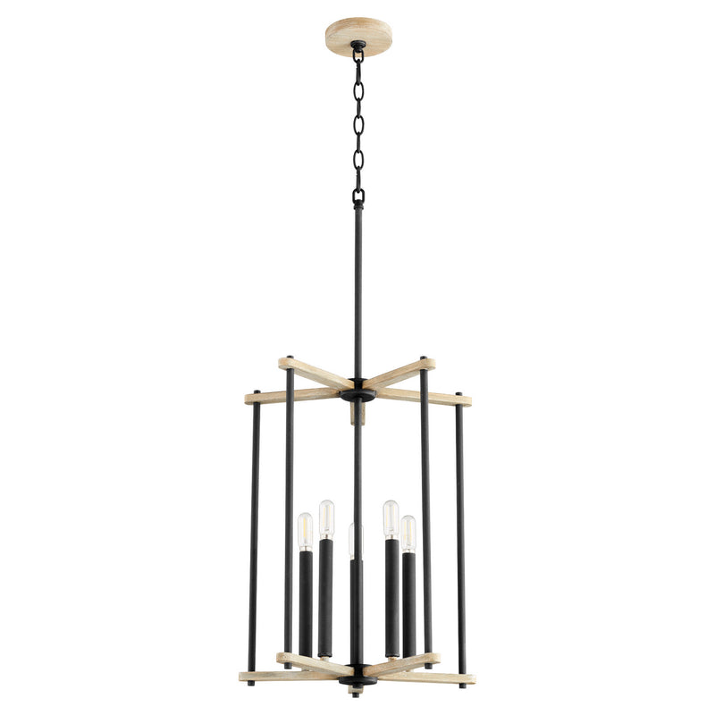 Quorum 8134-5-69 Five Light Entry, Black w Weathered Oak Finish Finish - LightingWellCo