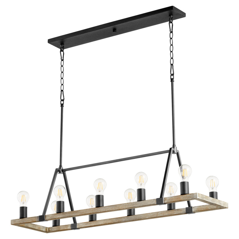 Quorum 84-10-6941 Ten Light Chandelier, Black w Weathered Oak Finish Finish - LightingWellCo