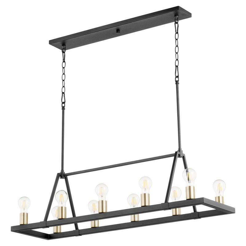 Quorum 84-10-6980 Ten Light Chandelier, Black w Aged Brass Finish - LightingWellCo