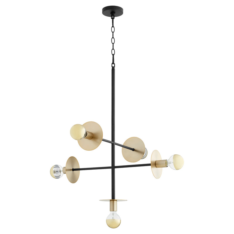 Quorum 843-5-6980 Five Light Pendant, Black w Aged Brass Finish - LightingWellCo