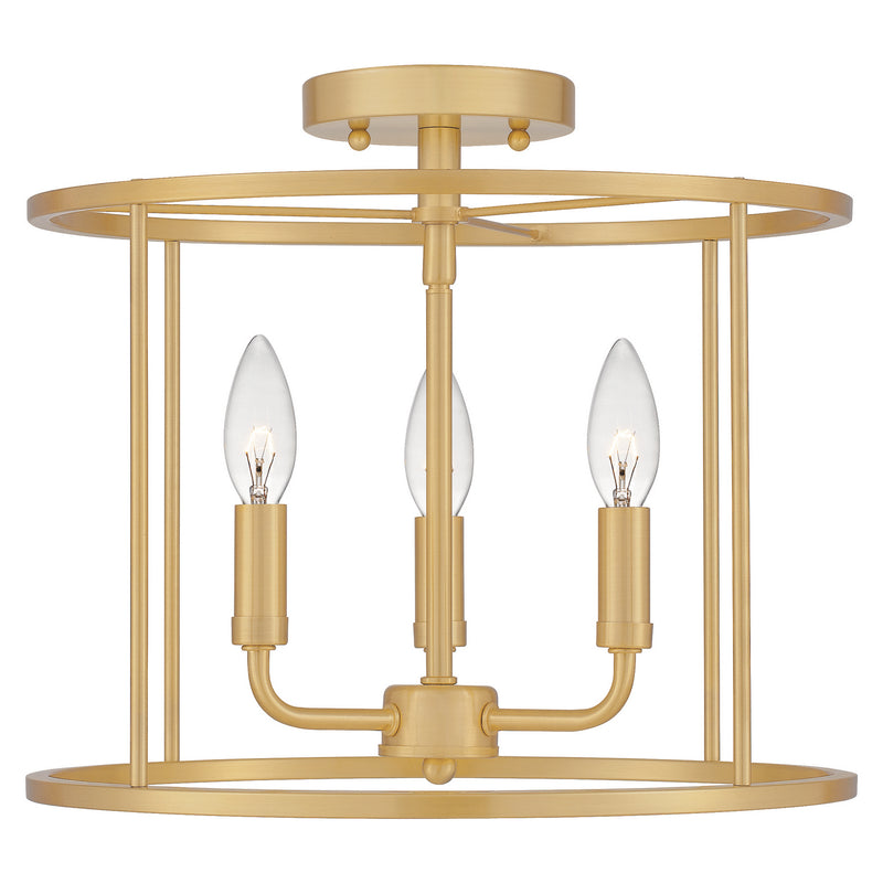 Quoizel ABR1714AB Three Light Semi Flush Mount, Aged Brass Finish - LightingWellCo