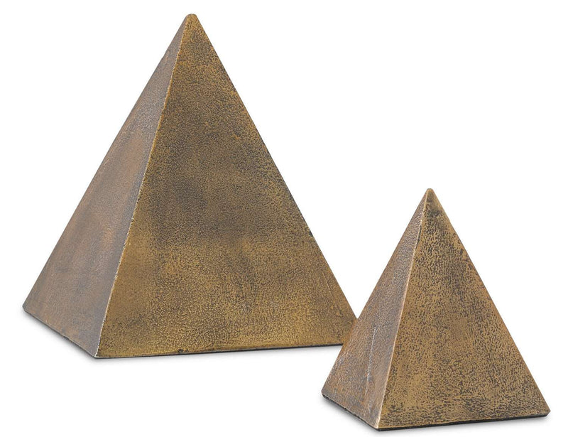 Currey and Company 1200-0274 Pyramid Set of 2, Antique Brass Finish - LightingWellCo