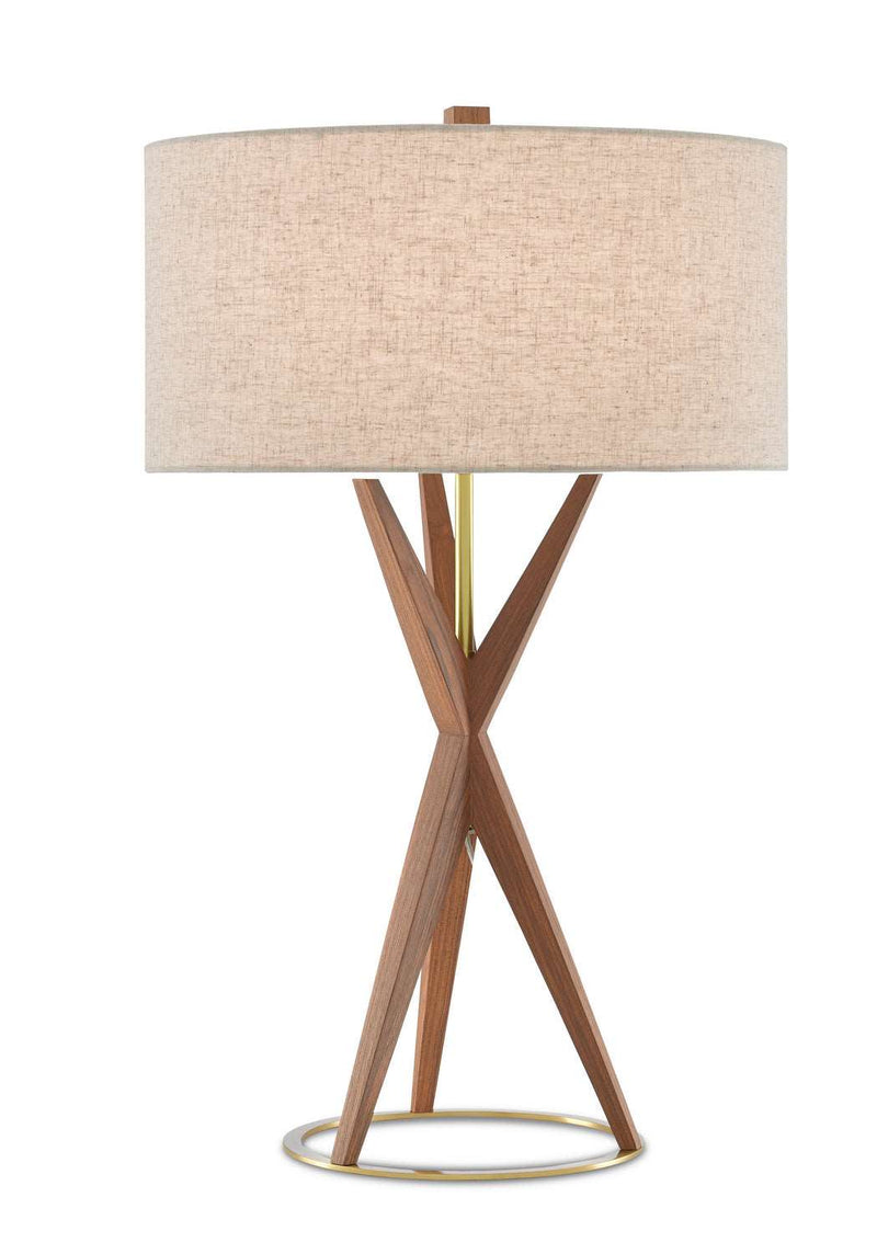 Currey and Company 6000-0547 One Light Table Lamp, Teak/Brushed Brass Finish - LightingWellCo