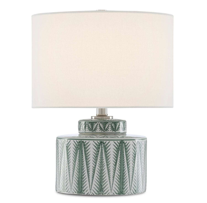 Currey and Company 6000-0553 One Light Table Lamp, Green/White/Satin Nickel Finish - LightingWellCo