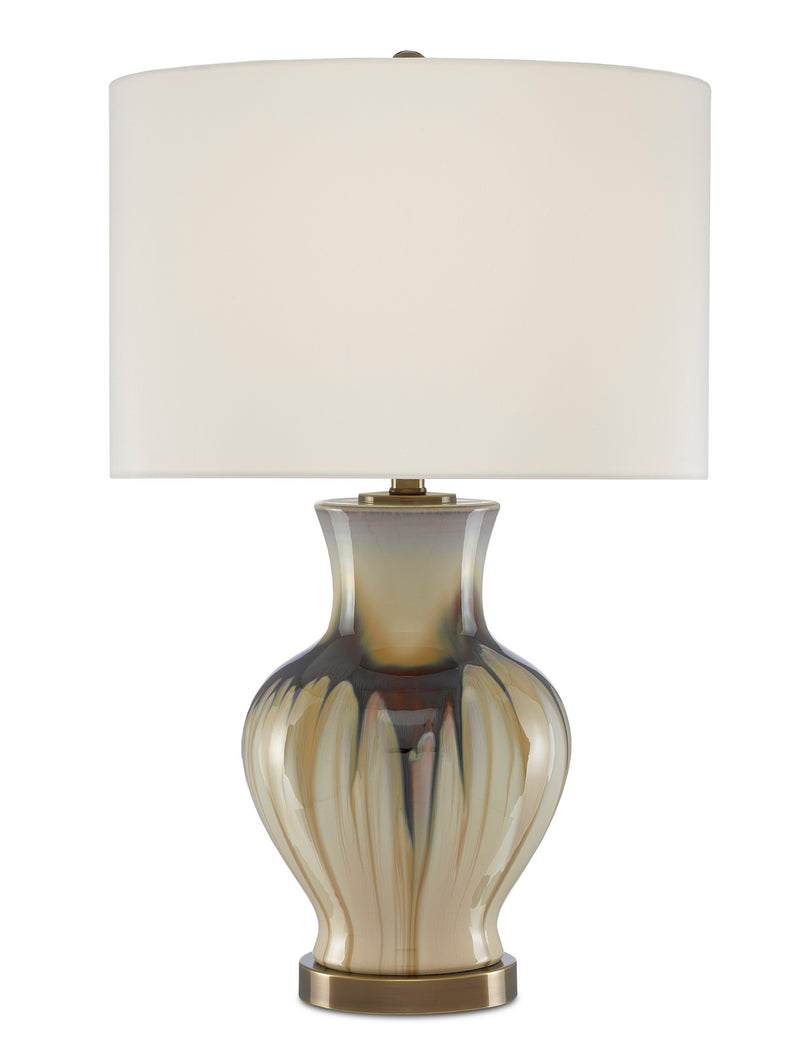 Currey and Company 6000-0580 One Light Table Lamp, Cream/Brown/Antique Brass Finish - LightingWellCo