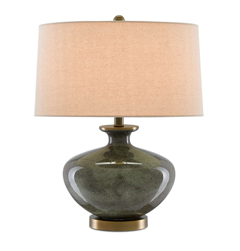 Currey and Company 6000-0601 One Light Table Lamp, Dark Gray/Moss Green/Antique Brass Finish - LightingWellCo